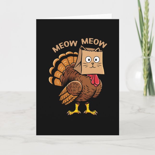 Glad Thanksgiving Katt Kostym Kalkon Rolig Fake C Kort (Framsida)