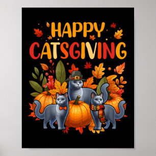 Glad Thanksgiving Katt Tre söta ryska blå katten Poster