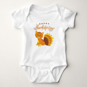 Glad Thanksgiving Katt Turkost för Baby Barnbarn T Shirt