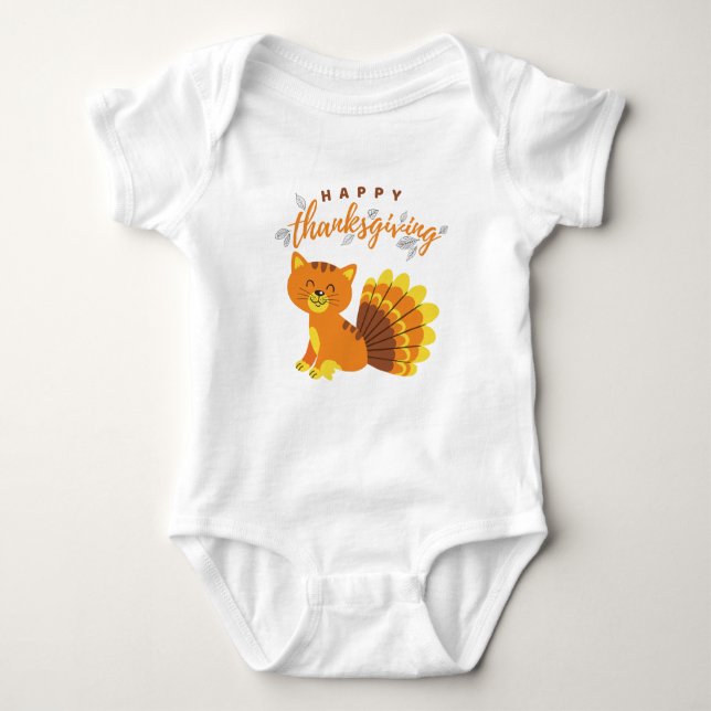 Glad Thanksgiving Katt Turkost för Baby Barnbarn T Shirt (Framsida)