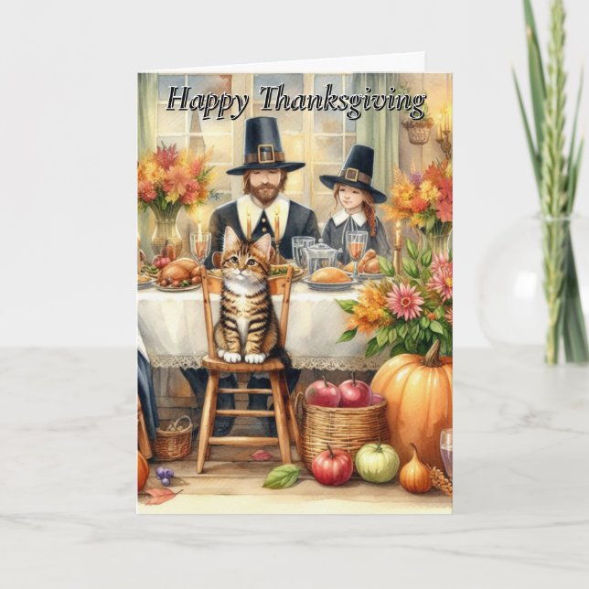 Glad Thanksgiving Katt Vikad Höjdpunkt Kort (Framsida)