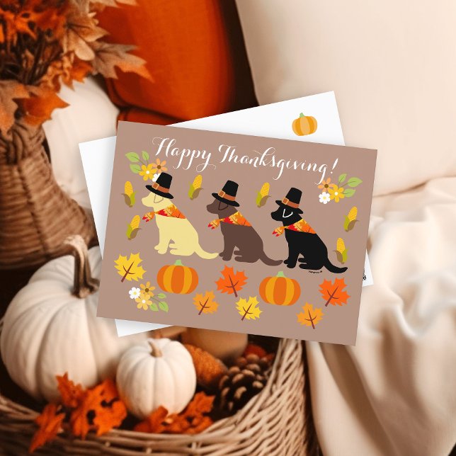 Glad Thanksgiving Labrador Siluett Vykort (Happy Thanksgiving Labrador Silhouette Design Postcard for Labrador Owners.  Autumn colors.)