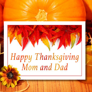 Glad Thanksgiving Mamma Och Pappa Röda Löv Kort