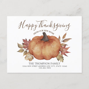 Glad Thanksgiving Nytt Hem Pumpkin Flytt Meddelande Vykort