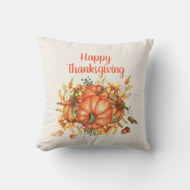 Glad Thanksgiving Orange Pumpa Höstlöv  Kudde (Framsida)