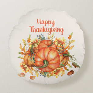 Glad Thanksgiving Orange Pumpa Höstlöv Rund Kudde