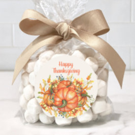 Glad Thanksgiving Orange Pumpa Höstlöv Runt Klistermärke