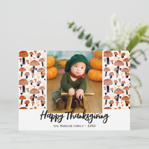 Glad Thanksgiving Orange Svamp Höst Foto Julkort