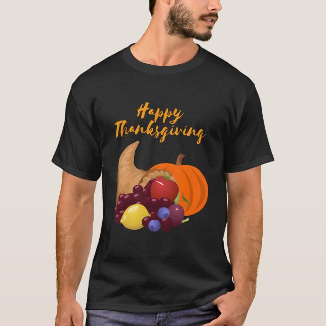 Glad Thanksgiving överflödshorn T Shirt (Framsida)