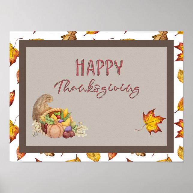 Glad Thanksgiving Överflödskorg Höstlöv  Poster (Framsidan)