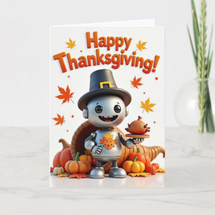 Glad Thanksgiving Pilgrim Robot-kort Kort