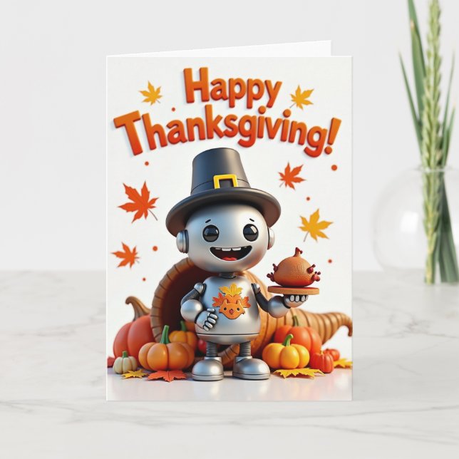 Glad Thanksgiving Pilgrim Robot-kort Kort (Framsida)