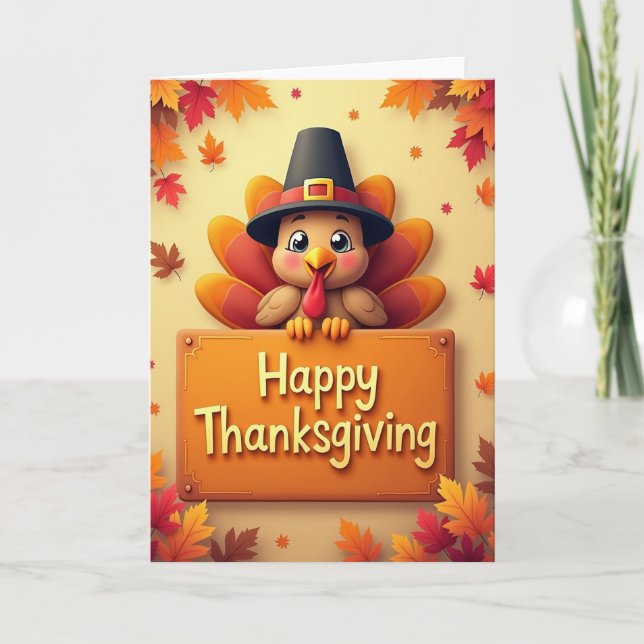 Glad Thanksgiving Pilgrim Vänkort Kort (Framsida)