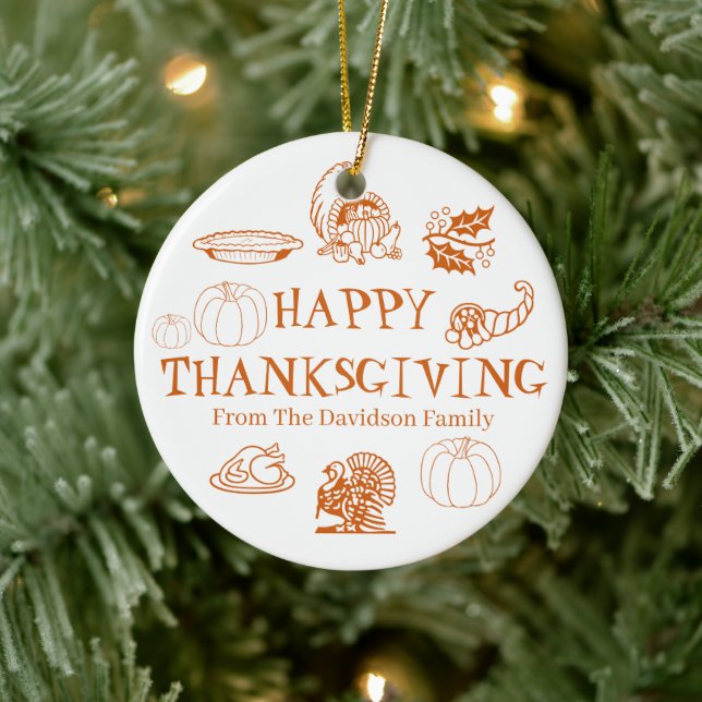 Glad Thanksgiving pumpa anpassat namn söt Julgransprydnad Keramik (Träd)
