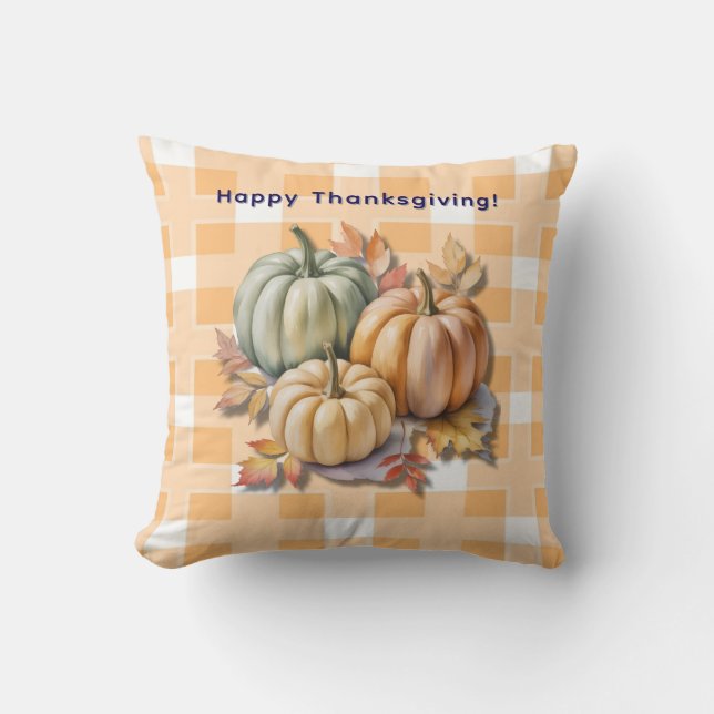 Glad Thanksgiving Pumpa & Höstlöv Kudde (Framsida)