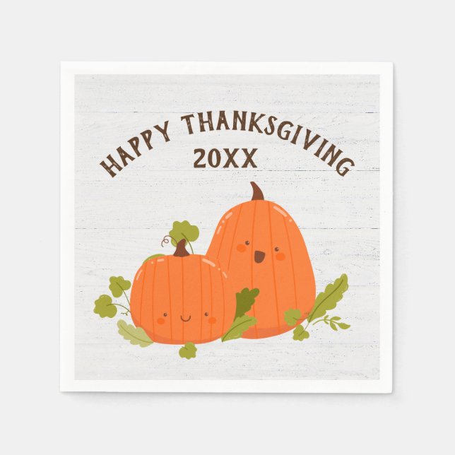 Glad Thanksgiving-pumpa på trä Pappersservett (Framsidan)