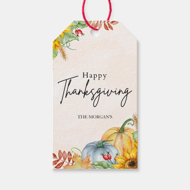 Glad Thanksgiving Pumpa Solros Anpassat Namn Presentetikett (Framsidan)
