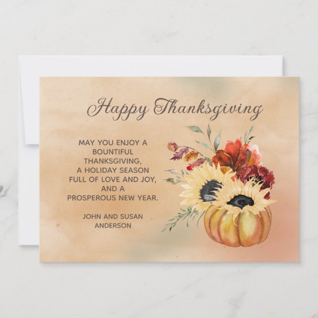 Glad Thanksgiving Pumpa Solrosor Botanisk  Julkort (Framsida)
