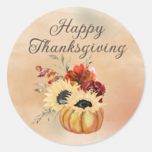 Glad Thanksgiving Pumpa Solrosor Botanisk Runt Klistermärke