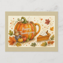 Glad Thanksgiving Pumpamukskopp och paj vykort