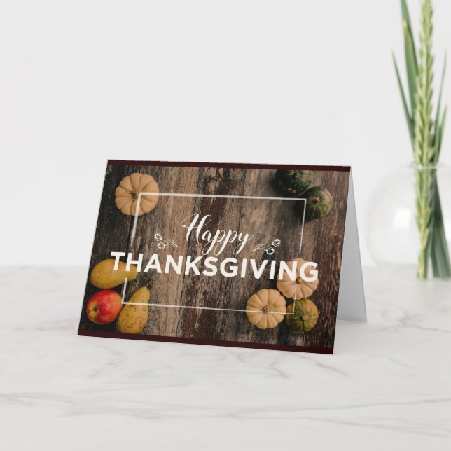 Glad Thanksgiving-pumpor på rustik träyta Kort (Framsida)