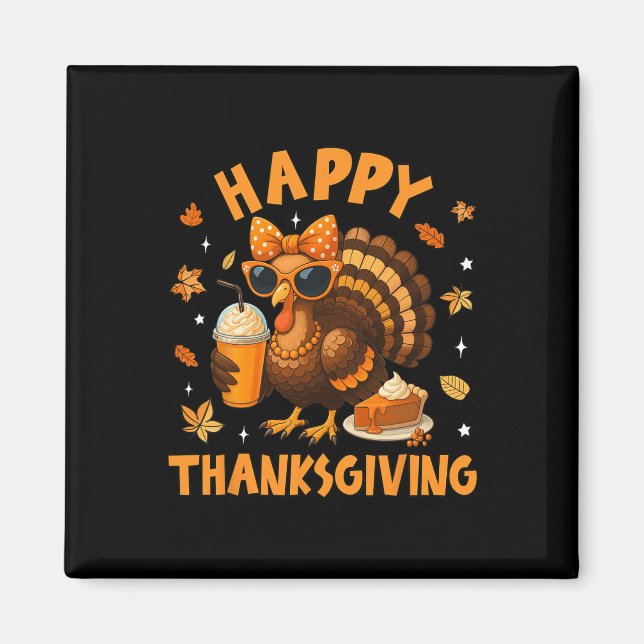 Glad Thanksgiving Rolig Kalkon Dricker Kaffe Bo Magnet (Framsidan)
