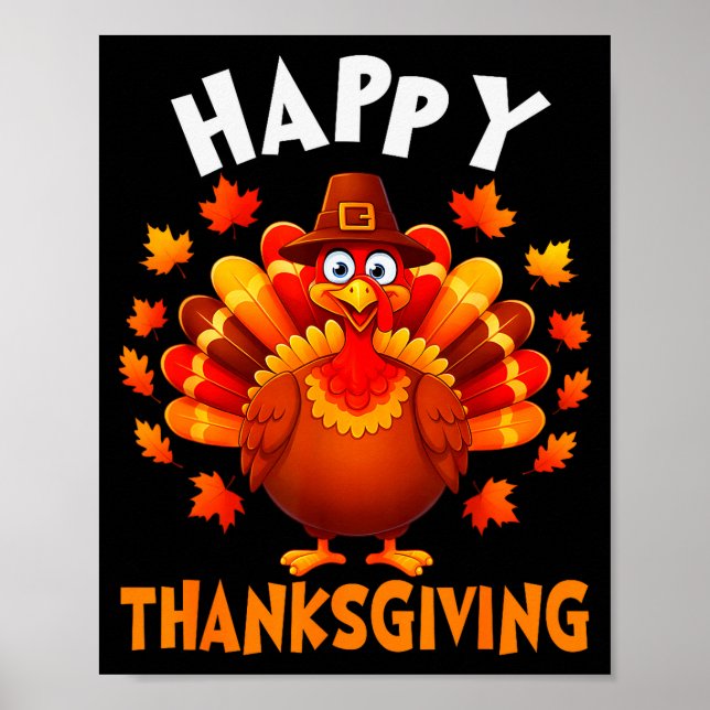 Glad Thanksgiving Rolig Kalkon Familjemiddag Än Poster (Framsidan)