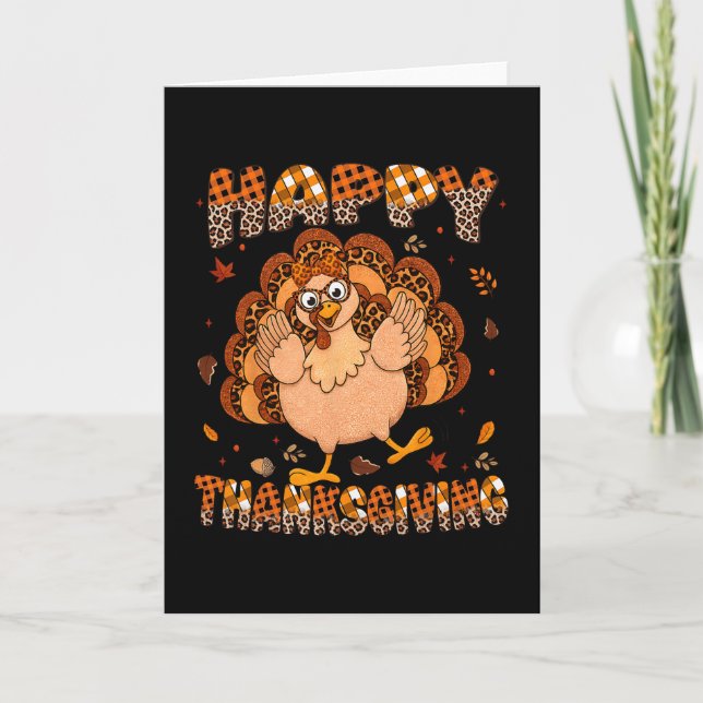 Glad Thanksgiving Rutat Leopard Turkos Glas Kvinno Kort (Framsida)
