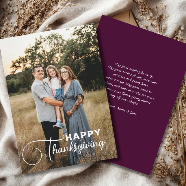 "Glad Thanksgiving" Script-teckensnitt, 1 Foto Julkort ("Happy Thanksgiving!" Simple Thanksgiving, Photo Card, script font, modern.)