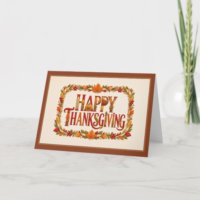 Glad Thanksgiving Skörde Blad Ram Kort (Framsida)