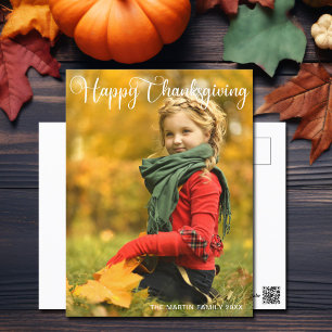 Glad Thanksgiving-skriptöverlägg Familjefoto Vykort