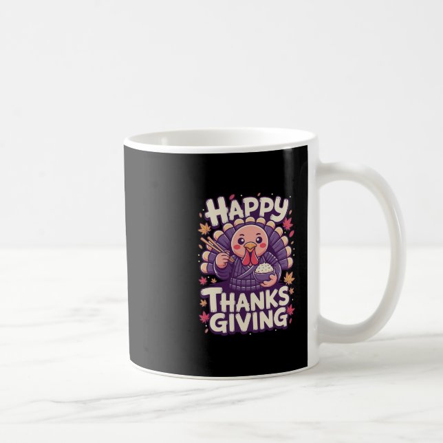 Glad Thanksgiving Söt Kalkon Med Ris Japanska  Kaffemugg (Höger)