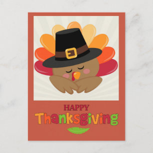 Glad Thanksgiving Söt Tecknad Kalkon Postkort Vykort