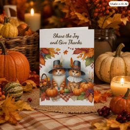 Glad Thanksgiving Söta pilgrimskatter Semester Helgkort