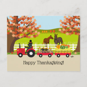 Glad Thanksgiving Svart Labrador Traktor Vykort