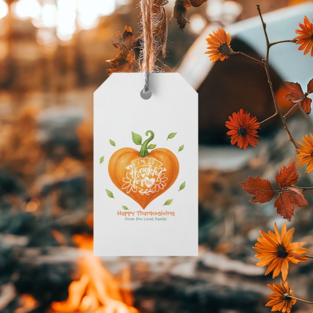 Glad Thanksgiving Tacksam Hjärt Pumpa  Presentetikett (Skapare uppladdad)