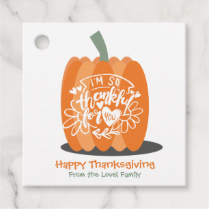 Glad Thanksgiving Tacksam Pumpa Gåvor Etiketter