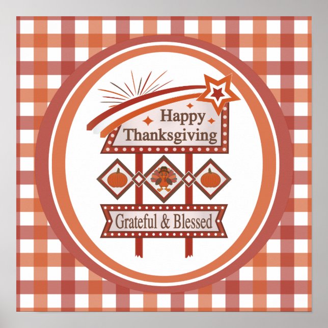 Glad Thanksgiving Tacksam & Salig Retro Skylt (Framsidan)