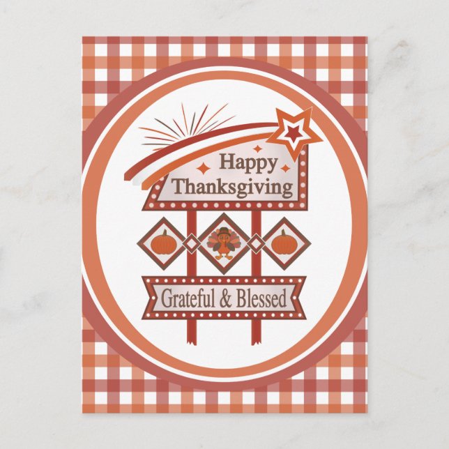 Glad Thanksgiving Tacksam & Salig Retro Skylt Vykort (Framsida)