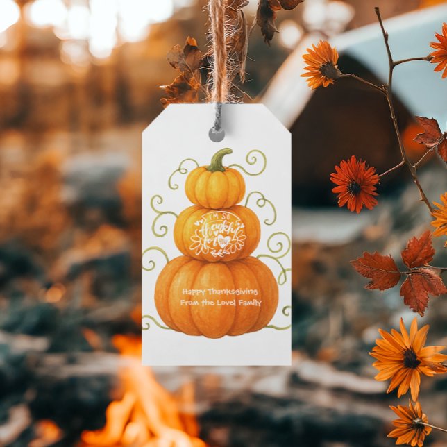 Glad Thanksgiving Tacksamma Pumpor Presentetikett (Skapare uppladdad)