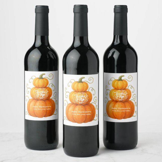 Glad Thanksgiving Tacksamma Pumpor Vinflaska Etikett (Flaskor)
