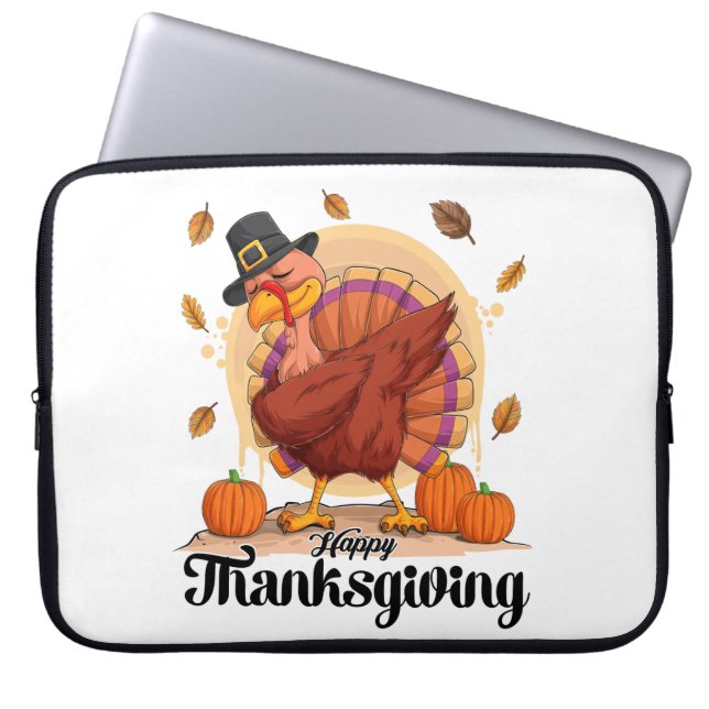 Glad Thanksgiving Typografi Kaffe Mugg Laptop Fodral (Framsidan)