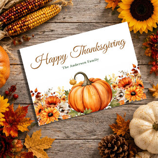 Glad Thanksgiving Vattenfärg Pumpa Höst Julkort