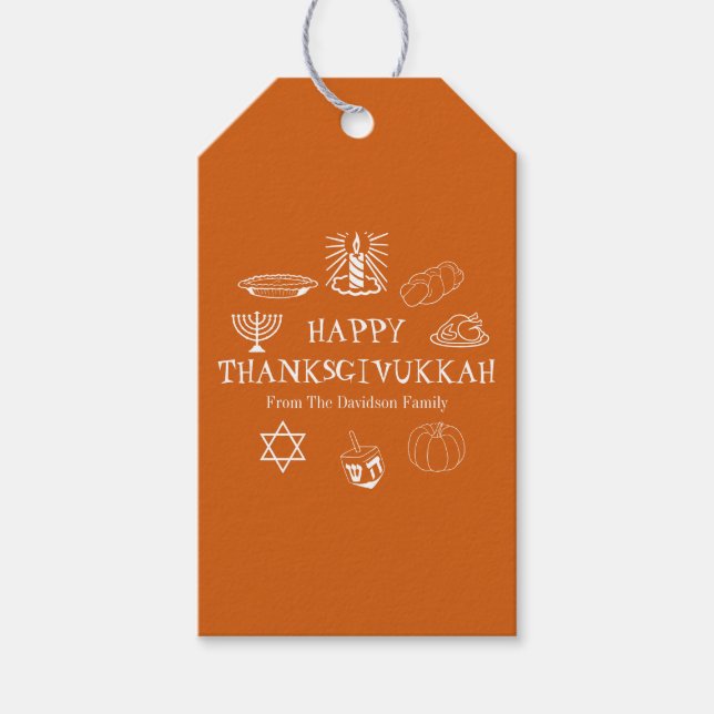 Glad Thanksgivukkah tackgivelsedagsfirande Hanukka Presentetikett (Framsidan)
