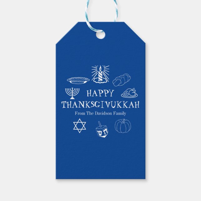 Glad Thanksgivukkah tackkortsgav Hanukkah presenti Presentetikett (Framsidan)