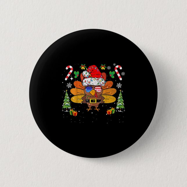 Glad Thanksmas God Jul Santa Turk Xmas Knapp (Framsida)