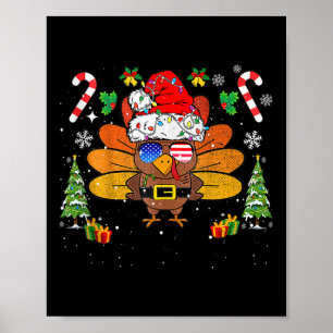 Glad Thanksmas God Tack till julen Tomte Kalkon Xm Poster