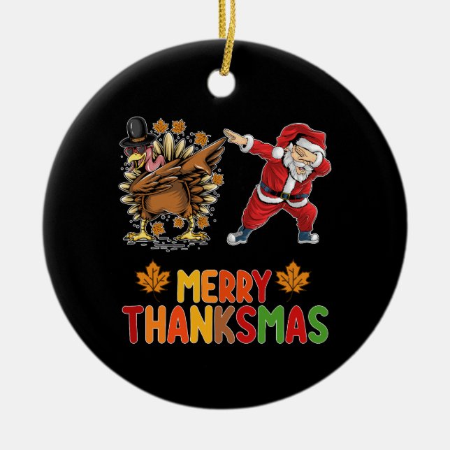 Glad Thanksmas Tacksgiving Höst Jul Säsong Julgransprydnad Keramik (Framsidan)