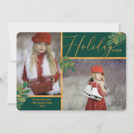 Glad Tidings Grönt och Guld Holly 2 Photo Julkort