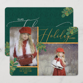 Glad Tidings Grönt och Guld Holly 2 Photo Julkort